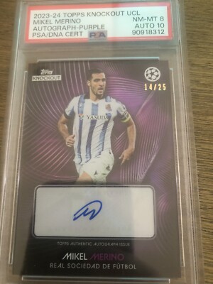 2023-2024 Topps Knockout UCL Mikel Merino Autograph Purple PSA 8 Auto 10