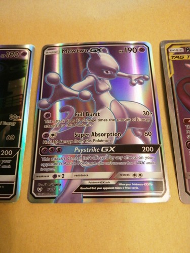 4x Pokemonkarten Mewtwo Mew GX Holo Selten Proxy