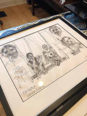 Judith J Kunzle Cook Island Art Framed Drawing 18x15 UV glass