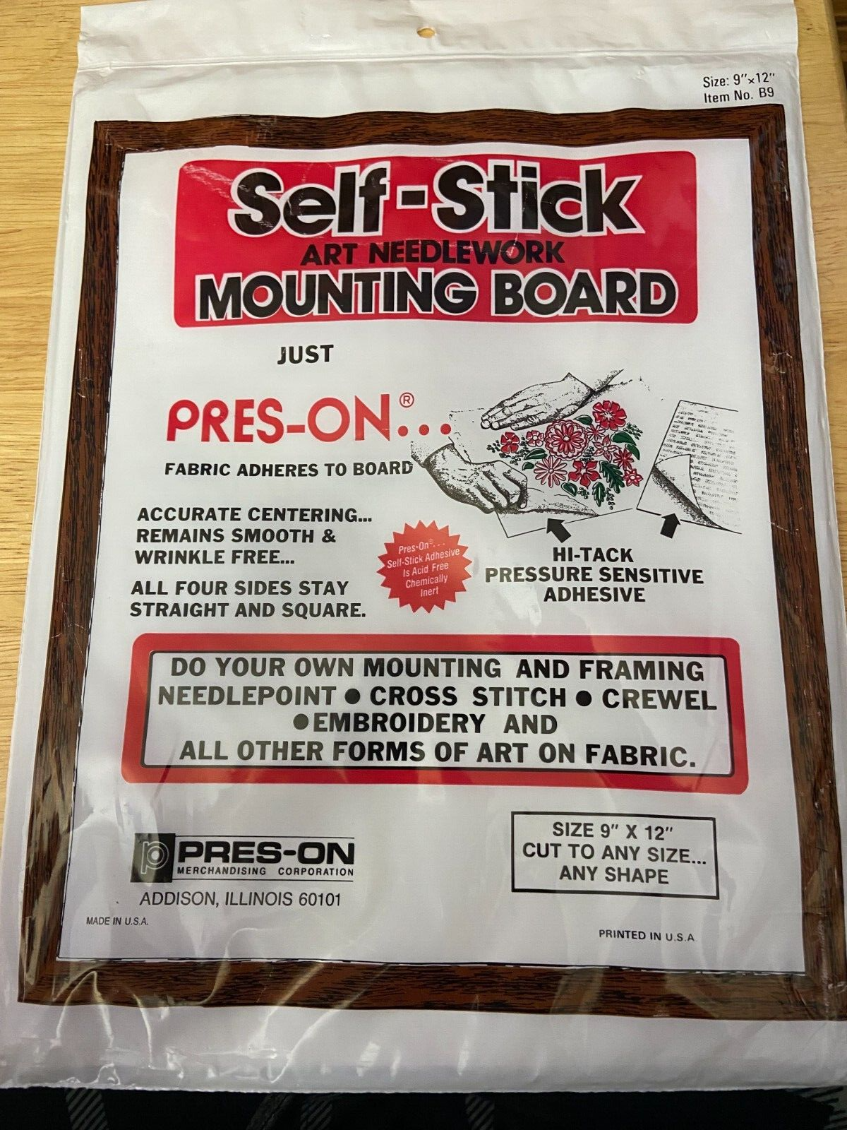 Self-Stick Art Needlework Mounting Board Pres-On 9