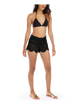 

Женские черные кружевные шорты MIKEN с эластичной резинкой на талии и зубчатыми завязками, купальник, накидка, Черный