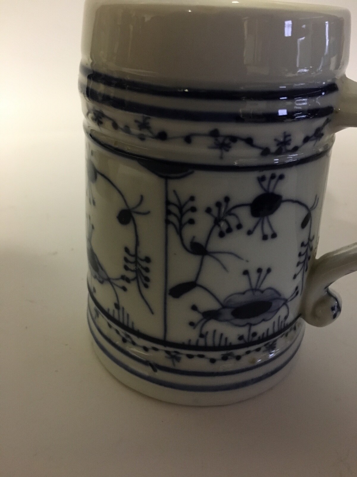 antique Meissen porcelain stein blue white onion Germany Tankard Mug Cup