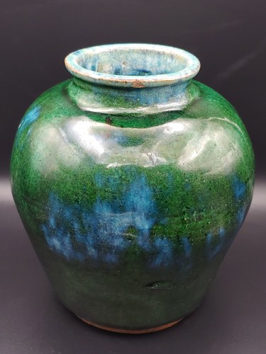 壺 三耳 モスグリーンと黒の釉薬雨垂れ 骨董 Ag-235 $_12.JPG?set_id=880000500F