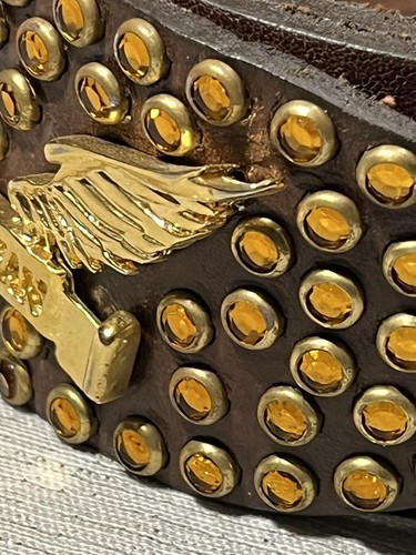 Pre-owned Handmade Robins Jean, Hand Made Leather Belt W/ Gold Swarovski 100% Hand Made In Italy