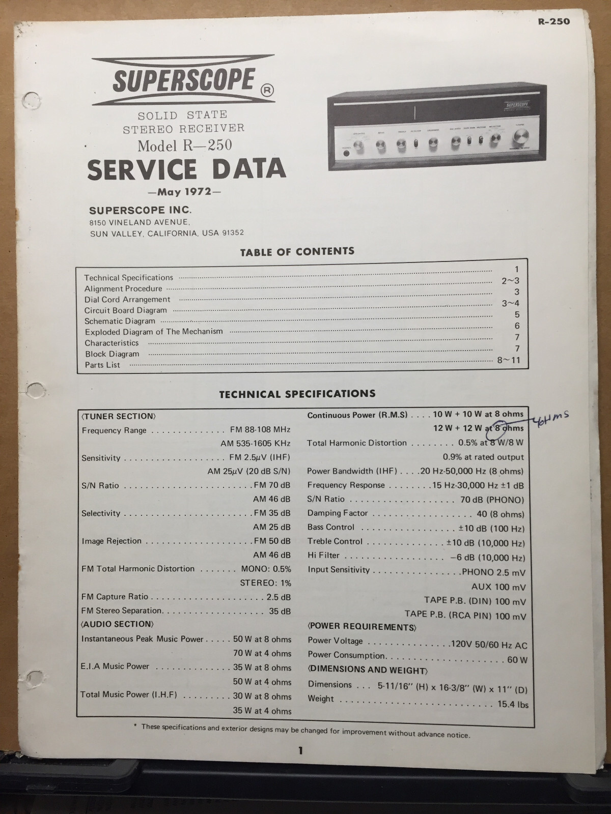 Original Service Manual for the Superscope Model R-250 Receiver | eBay