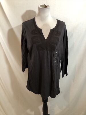 Northcrest  Licorice  Long Sleeve Top, Embroidery Work - Womens XL, NWT, Bust 22