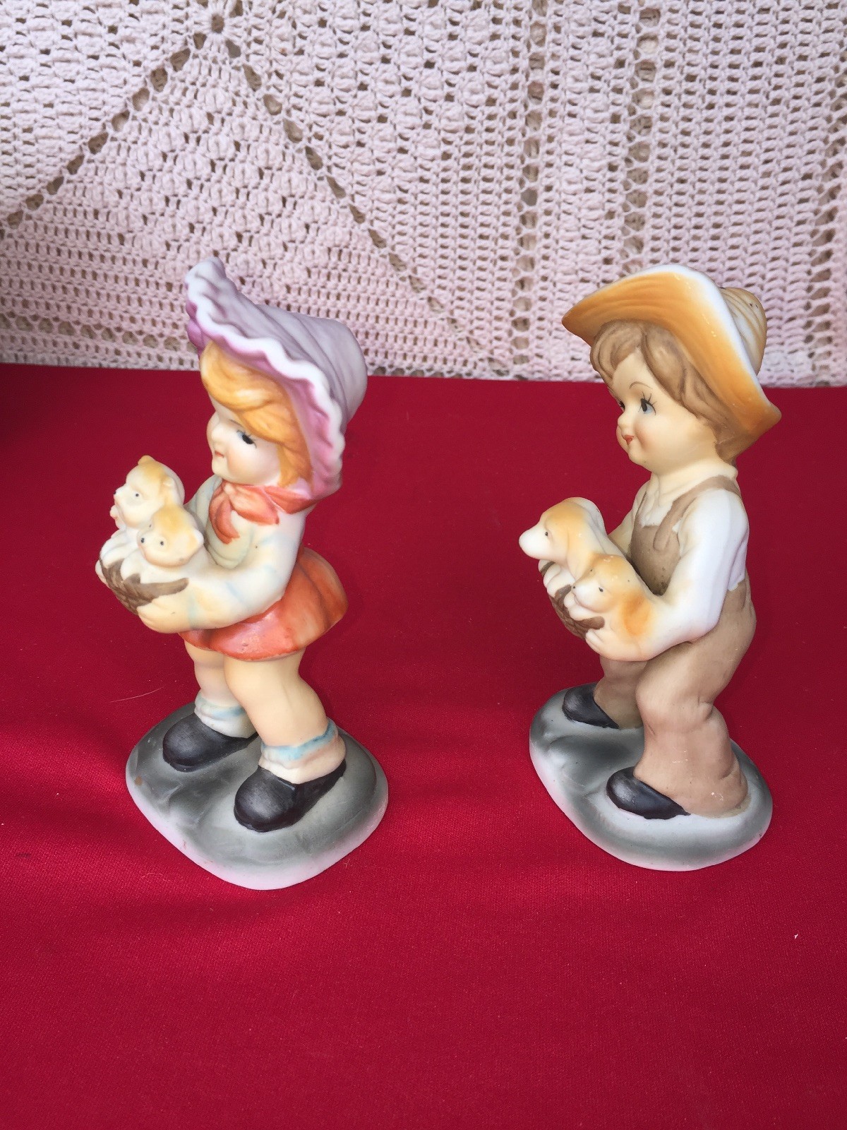 Vintage Homco Country Farm Little Girl & Cats Little Boy & Puppies Figurine SET