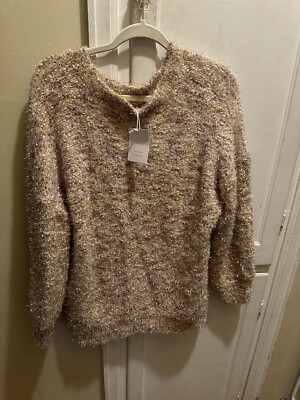 LAUREN CONRAD Women's XXL Neutral PULLOVER POPO SWEATER Sparkle