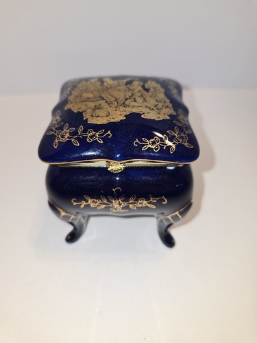 Vintage 1950s NAPCO 18k Gold/Cobalt Blue Porcelain Trinket JAPAN
