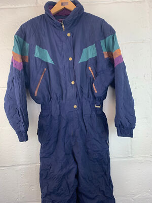 Women s Vintage EDELWEISS Ski Suit / One Piece / Blue / Uk 14 /Us10 / Medium