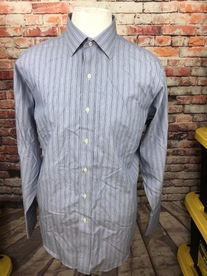 Brooks Brothers Men Size 16-32 Blue Striped Non Iron Classic Fit L/S Dress Shirt