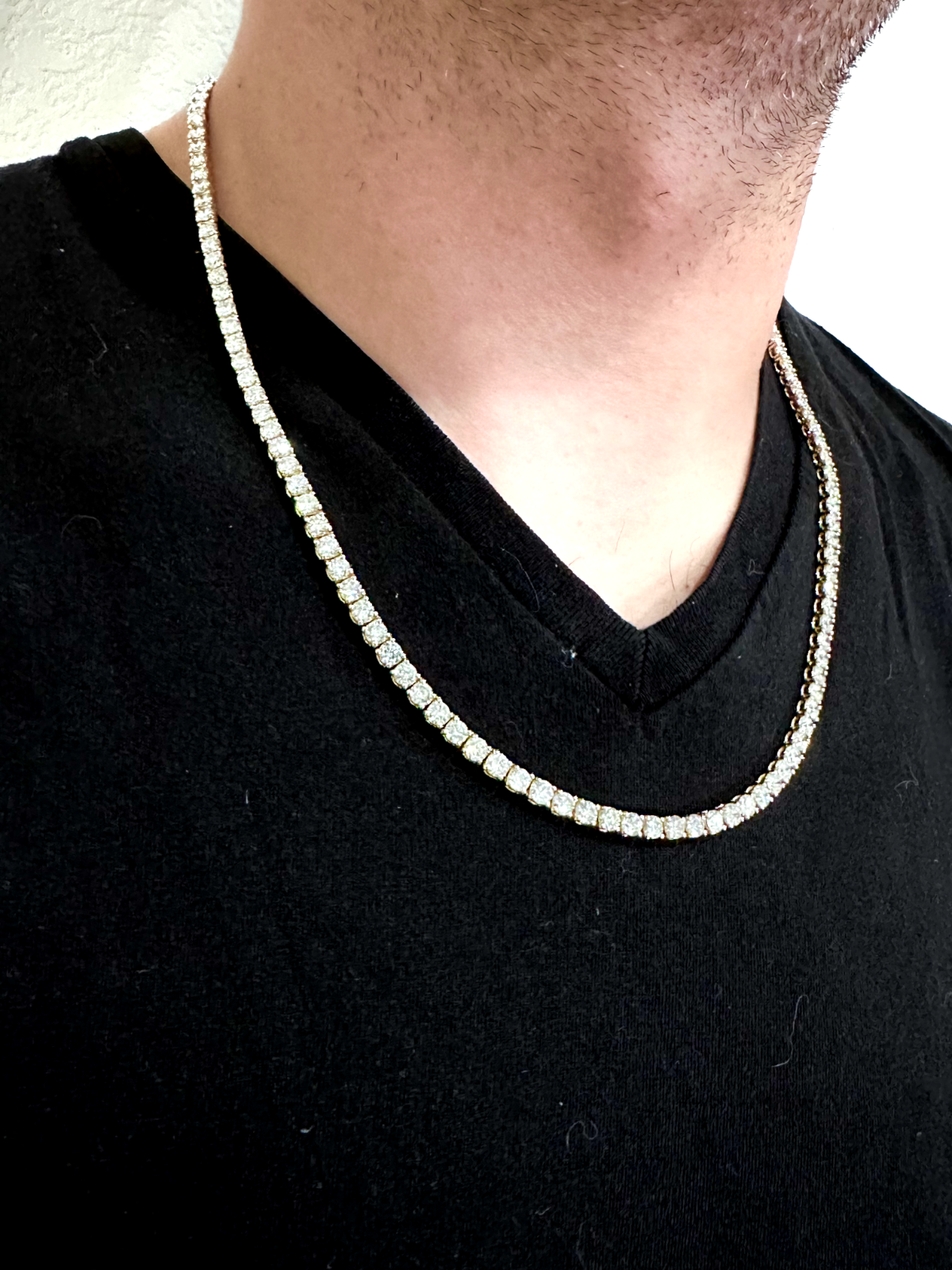 UNISEX 22 In Yellow Gold 4mm Lab IIA Diamond Tennis Necklace 33.25