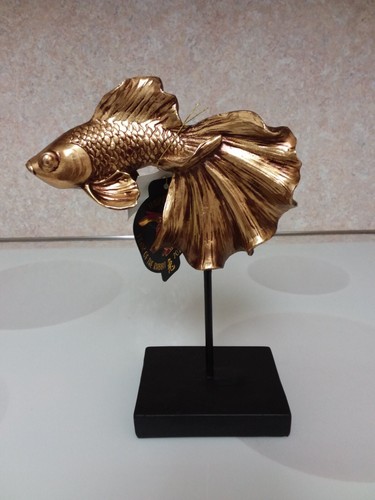Beautiful Gold Fish Figurine Elevated from Base, Amazing Detail 10" tall