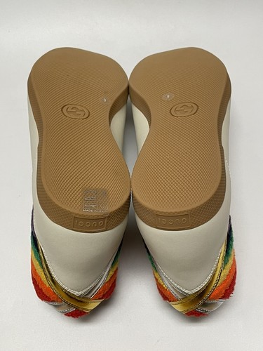 Pre-owned Gucci Men's Rainbow Collar Leather High-top Sneakers Cream Size 10 Us In White