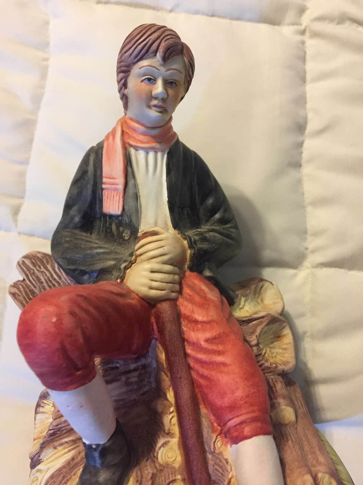 VINTAGE PORTUGAL ARTMARK BOY MAN WITH WOOD AXE CUTTING PORCELAIN FIGURE