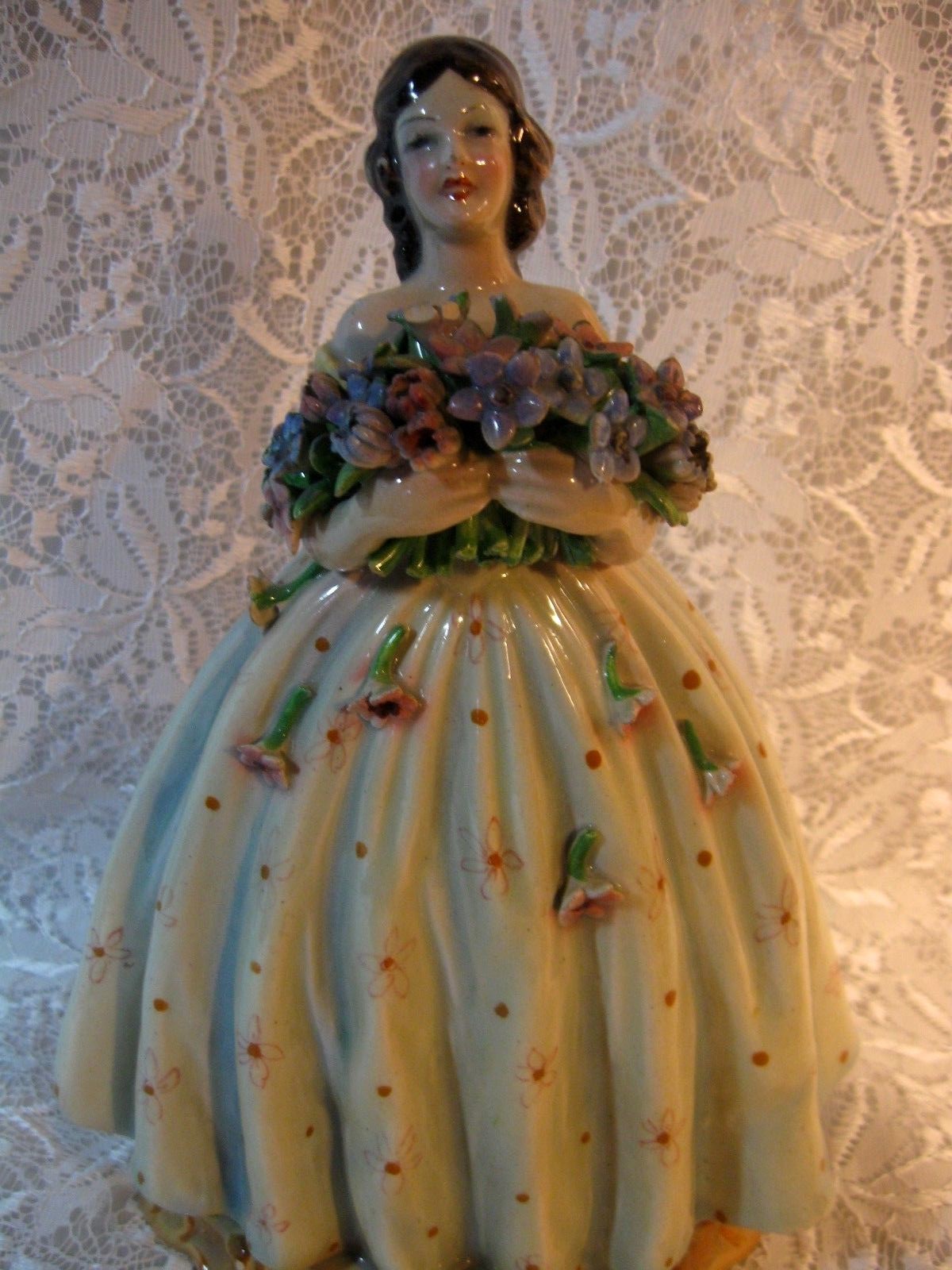 ANTIQUE SCHIERHOLZ & SON GERMANY Figurine W/ Bouquet of For-Get-Me-Nots