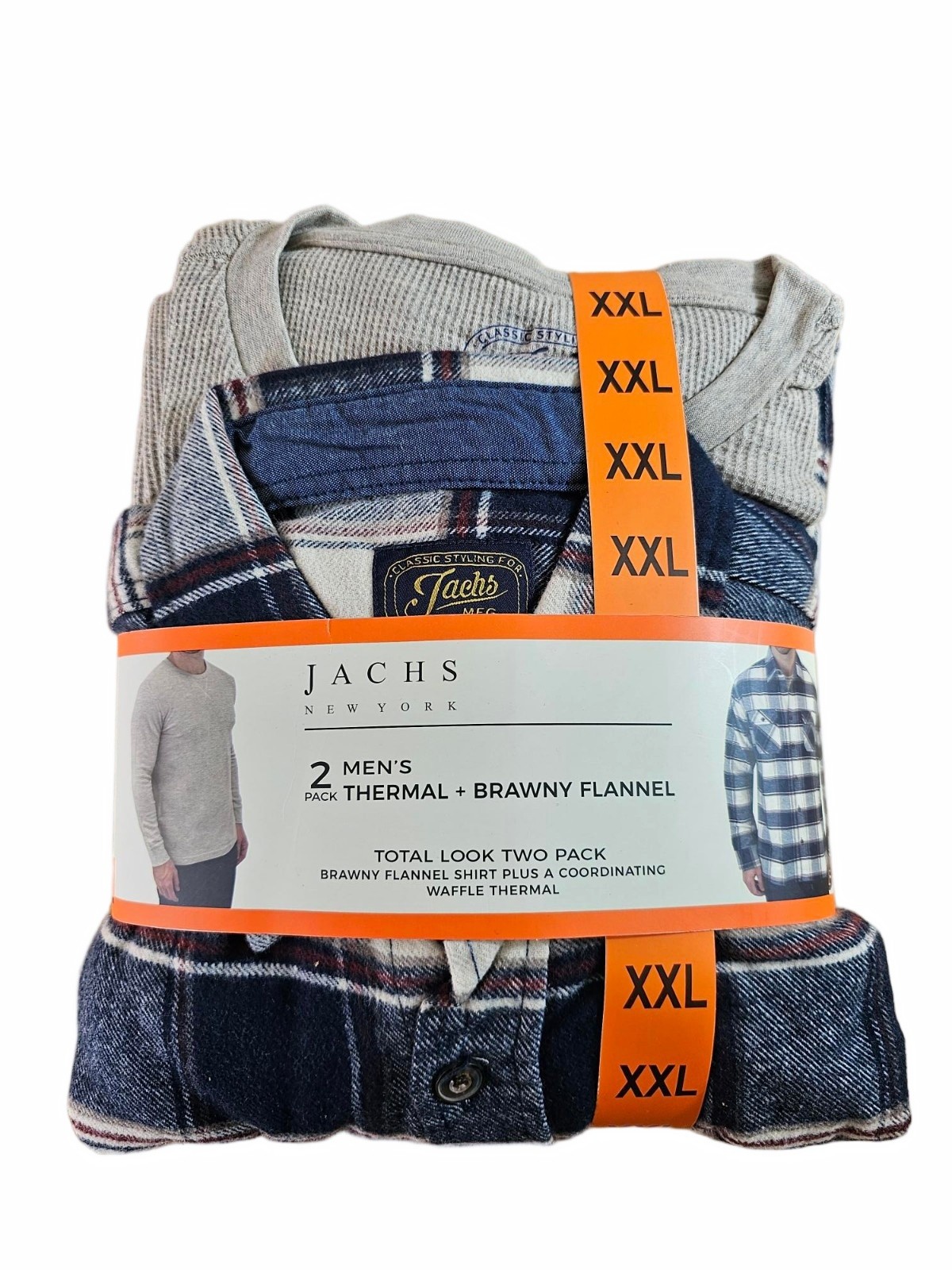 Mens JACHS New York Waffle Thermal & Flannel Shirt Set Blue Grey XXL / 2XL