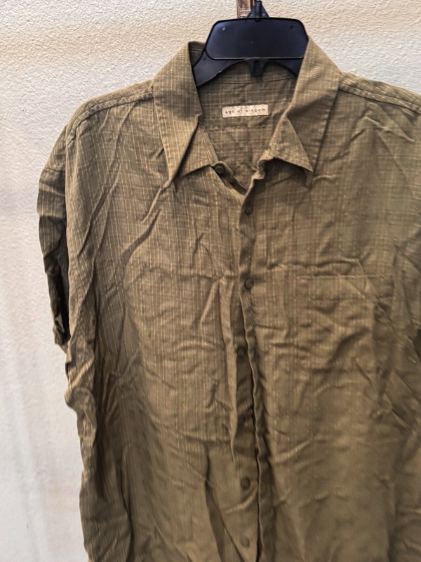 Age Of Wisdom Green Check Poly SHORT SLEEVE BUTTON UP SHIRT XL | eBay
