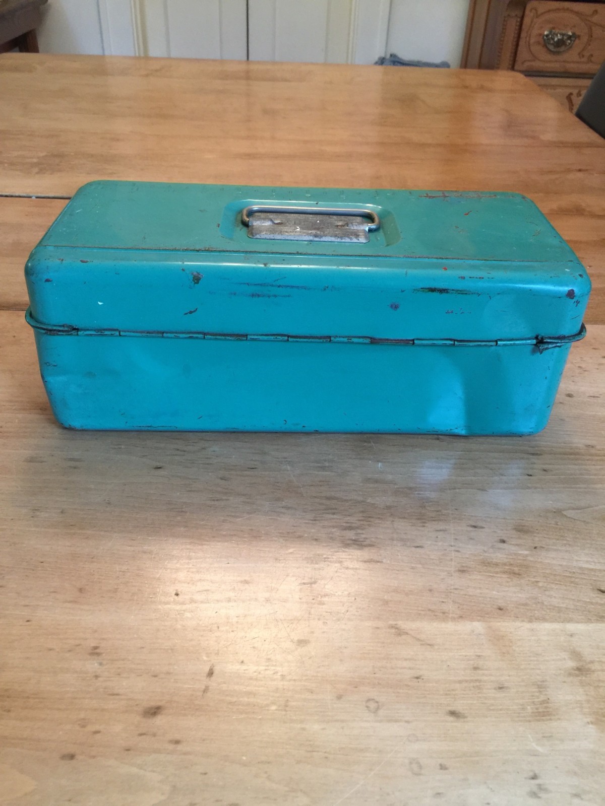 Liberty steel teal fishing tackle (tool) box by Liberty Steel Chest Corp. USA