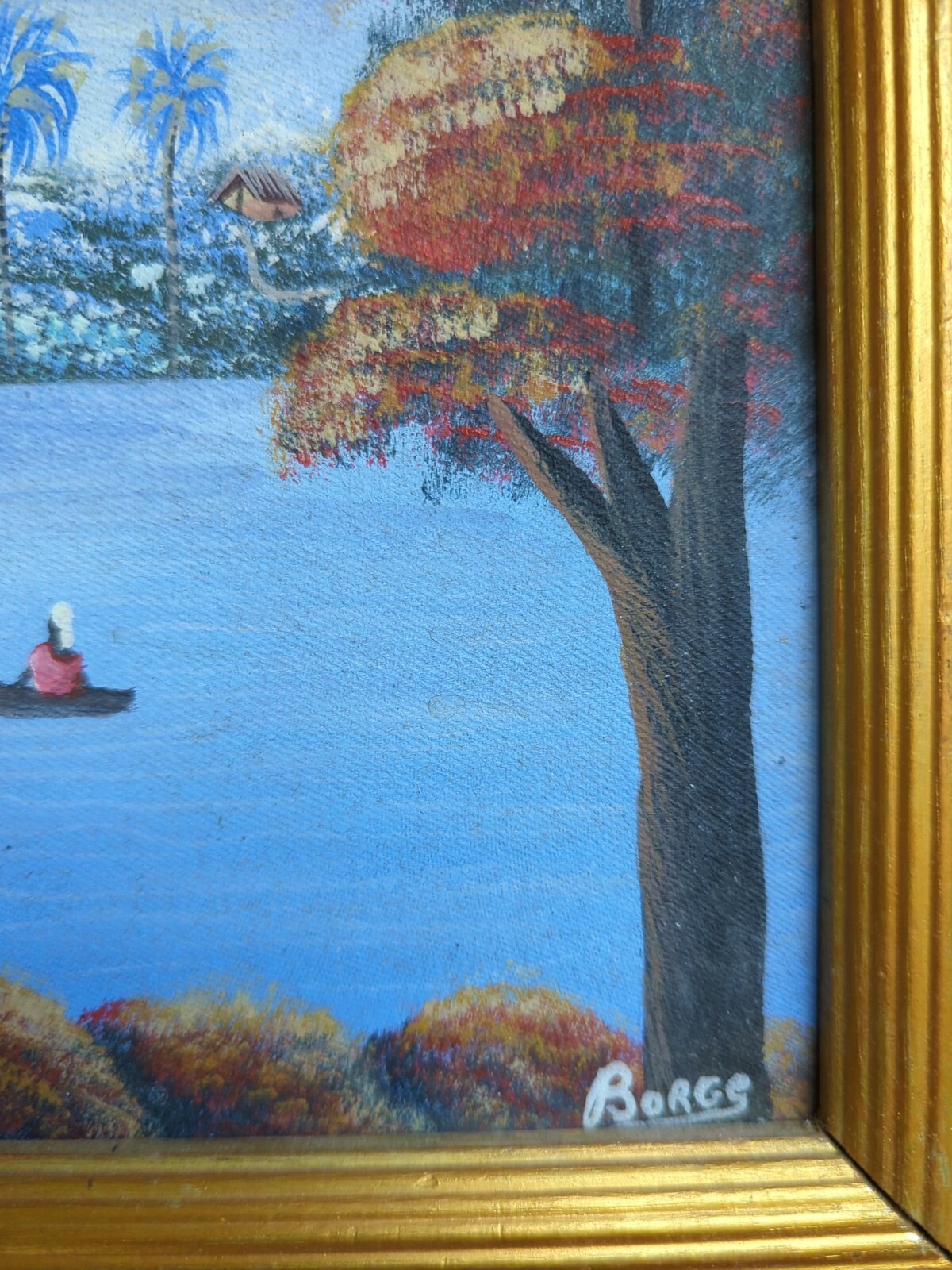 Collectible Haitian Folk Art Naif BIJOUX Painting BORGE Haiti Romantic excursion