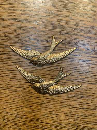 Pair Victorian Bird Brass  Brooch Stamping  Antique French Mold