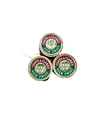 Vintage Coats & Clark's Silk Twist Size  D Thread - Lot of 3 - Black And Gold