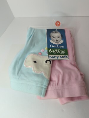 Gerber Baby 2 Pair Cotton Pants Size 12 Months Pink And Blue W/ Clouds NEW