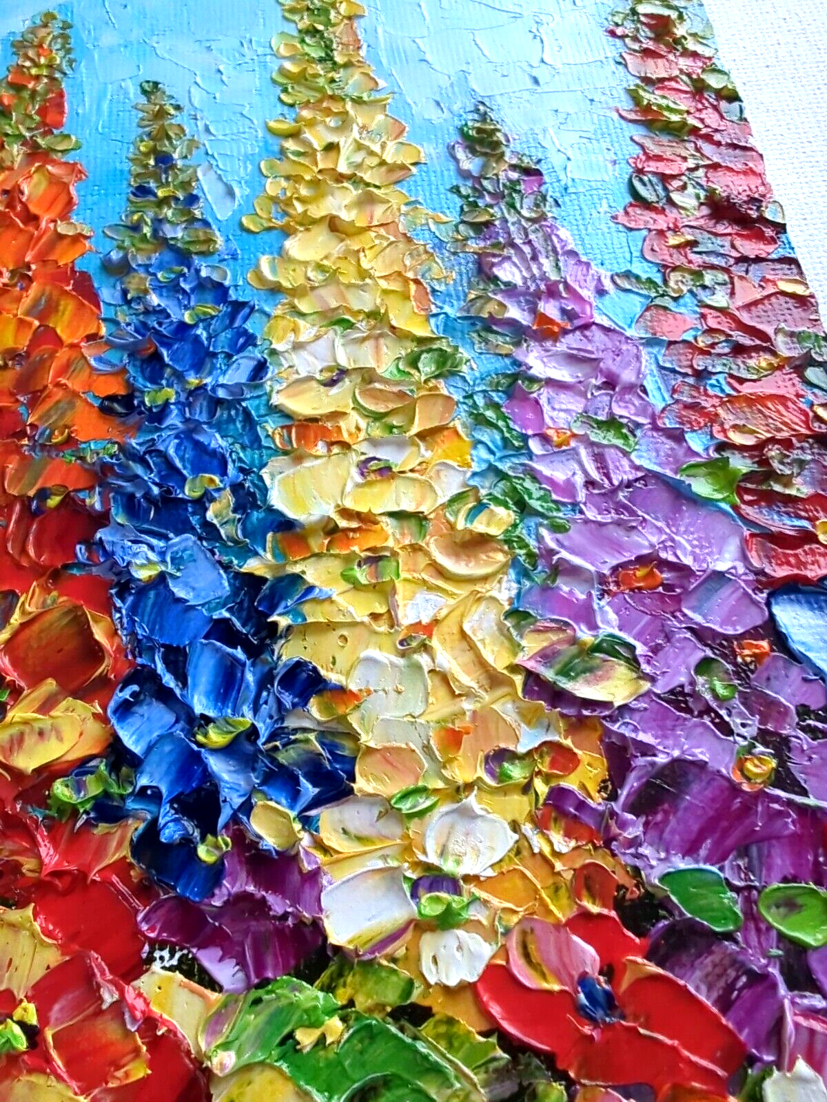 Delphinium Flowers  Original OIL Impasto PAINTING Impressionism 7"x 5"Olga Diduh