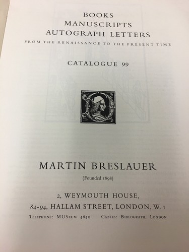 Martin Breslauer Catalogue 99 Auction London Renaissance Manuscripts PPB 1965
