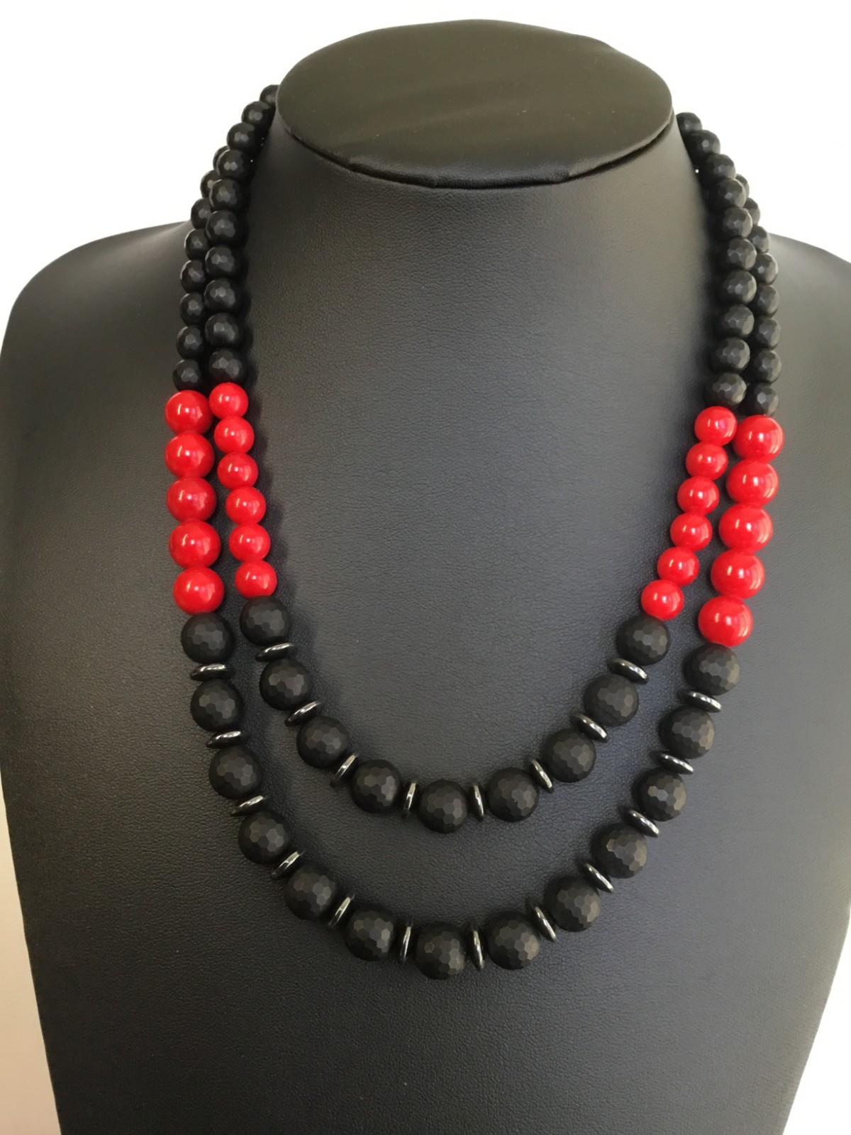 Vintage two strand micro faceted matt black onyx necklace.