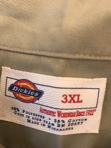 Men’s Dickies Khaki Short Sleeve Button Down Work Shirt Size 3XL