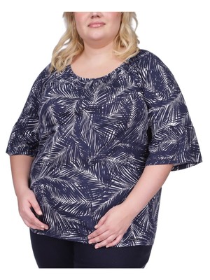 

MICHAEL KORS Женский темно-синий прозрачный топ с короткими рукавами и круглым вырезом с принтом плюс, Navy