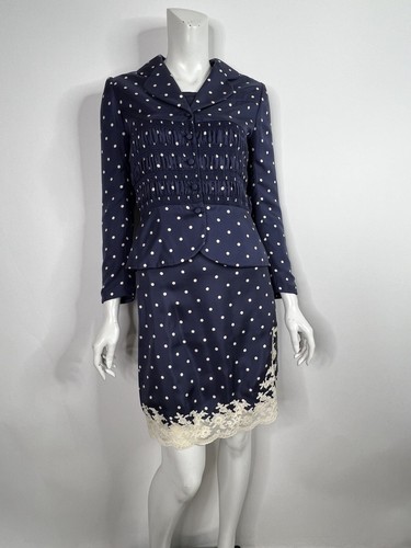 Vtg CHRISTIAN DIOR BY JOHN GALLIANO SS98 NAVY POLKA DOT SILK Vtg CHRISTIAN DIOR BY JOHN GALLIANO SS98 NAVY POLKA DOT SILK