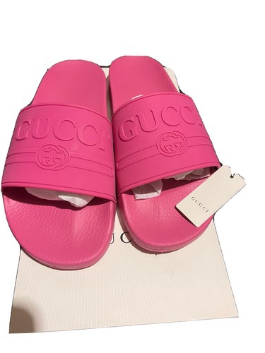 Gucci Auth Men G9 Pink Rubber Logo Slipper Slides Sandals