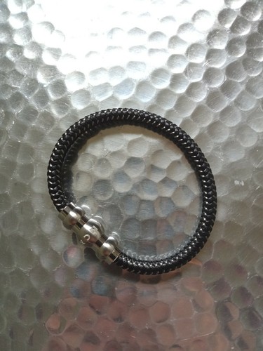 MontBlanc Black Leather Woven with Stainless Steel Mens Bracelet- 8