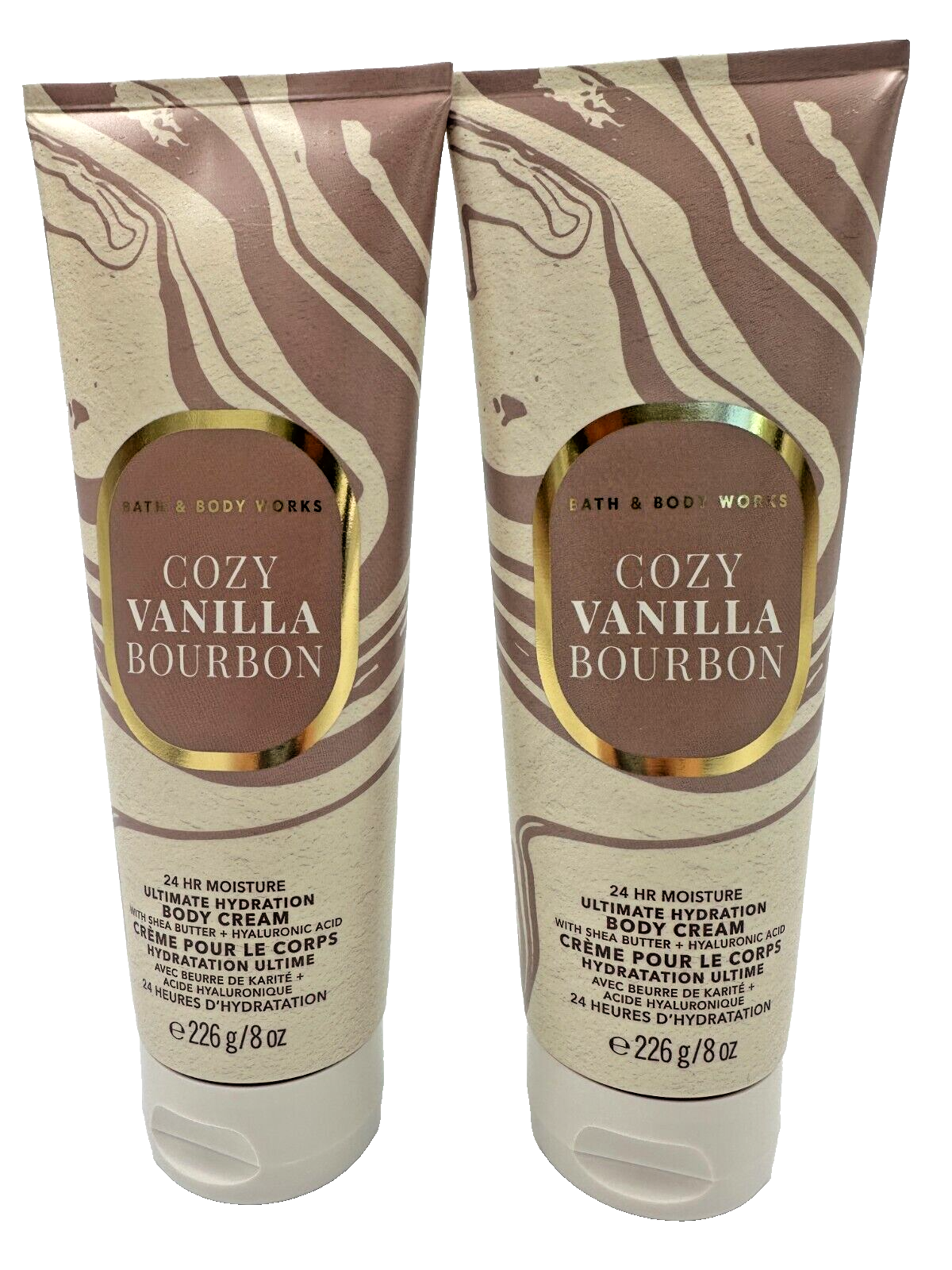 Bath & Body Works LOT 2 Cozy Vanilla Bourbon 24 Hr Moisture Body Cream 8 oz