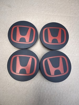 4x HONDA Set Of Black-Red Wheel Center Caps 69MM - - Satisfaction Guaranteed