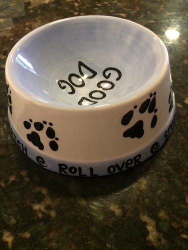 OUR NAME IS MUD LORRIE VEASEY CERAMIC DOG BOWL DISH- GOOD DOG- NEW