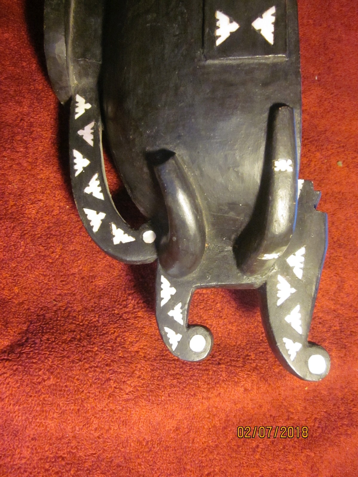 Antique Solomon Islands / Mauritius Ebony 2 Demon Ritual Bowl, w/ 248 MOP inlays