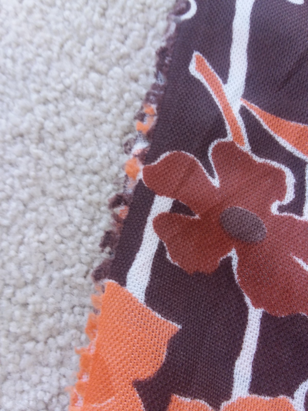 Retro Vtg Mod Orange & Brown Floral Double Knit Fabric Polyester 56