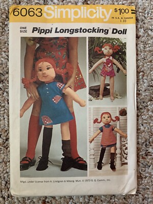 Vintage Simplicity Pippi Longstocking Doll 6063 Sewing Pattern Uncut