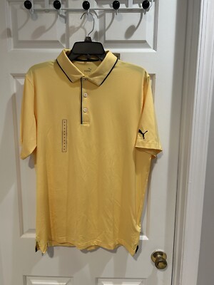 NWT PUMA Men's Golf shirt Sz m Logo sleeve MSRP $70. UPF 40