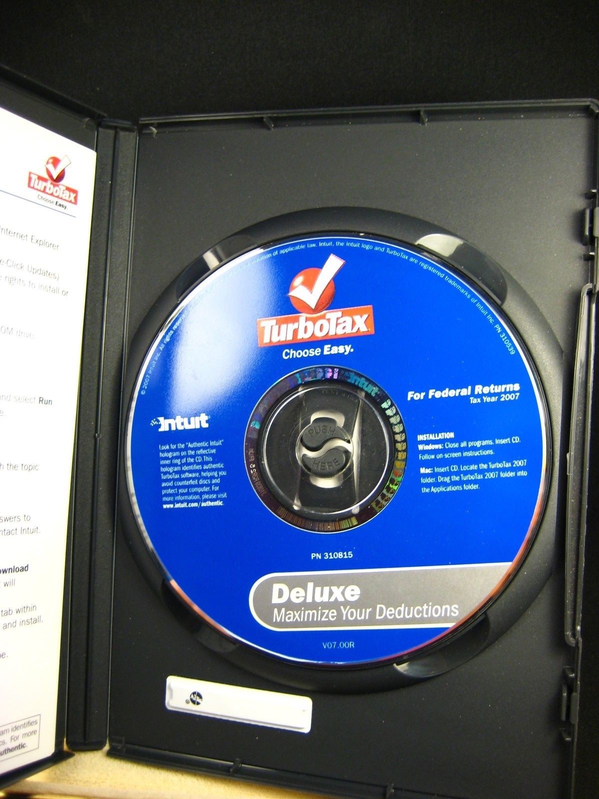 2007 TurboTax Federal Deluxe w/State Turbo Tax Software Mac Windows CD