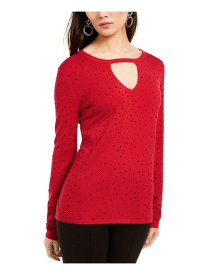 

INC Женский красный украшенный вырез с длинным рукавом и круглым вырезом Свитер для вечеринок