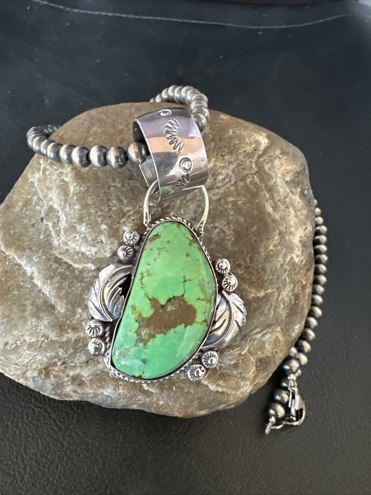 Green Gaspeite Pendant Navajo Sterling Silver Necklace 14998 | eBay