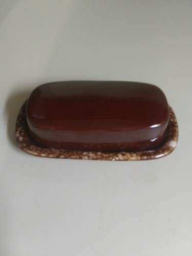 NICE Vintage Mccoy Brown Drip Pottery Covered Butter Dish Piece 7013 USA