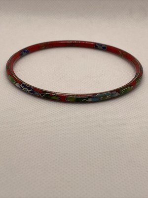 Vintage Chinese Export Cloisonné Enamel Bracelet Red With Florals Gold Trim