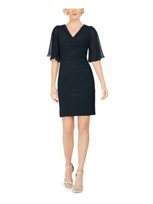 

Женский темно-синий шифон MSK с развевающимися рукавами и вырезом со сборками и рюшами, Navy