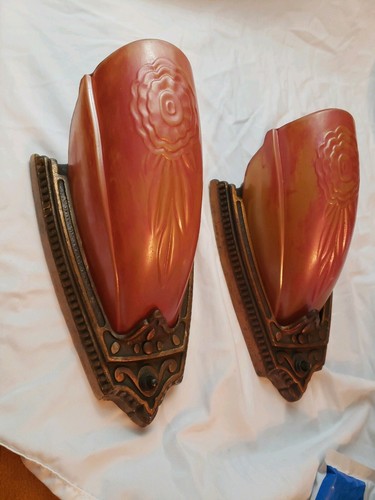 Set of PURITAN Art Deco Wall Sconces Glass Slip Shade Lights