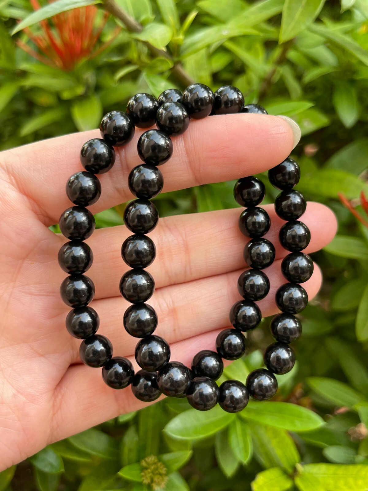 ブレスレット [Haleine]Gemstone l Bracelet Jet black (VA215) Grade A++ Jet Crystal Bead Bracelet 8mm, Genuine Jet